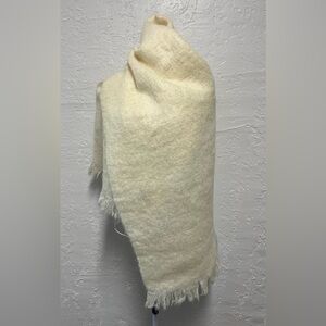 Vintage Mohair Pile Wool Made in Scotland Oversized Cream Fringed Wrap Scarf